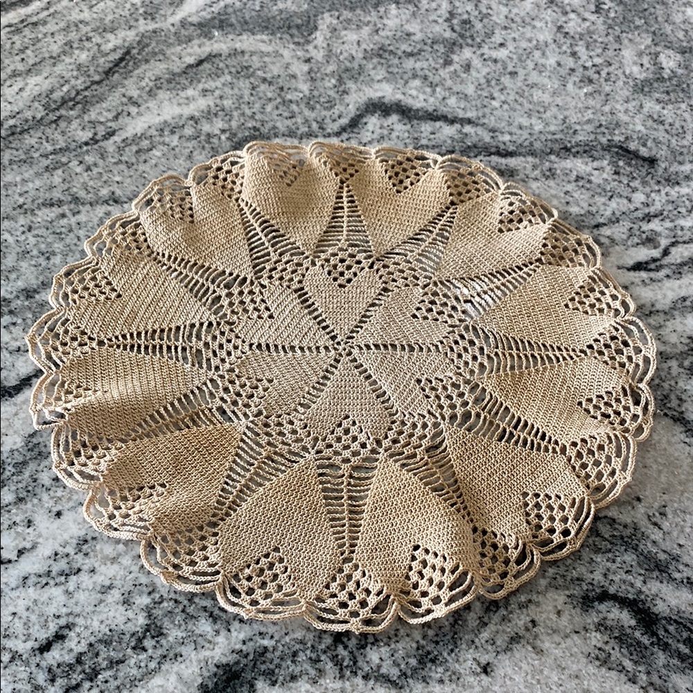 Vintage Handmade Crochet Round Doily in Beige!